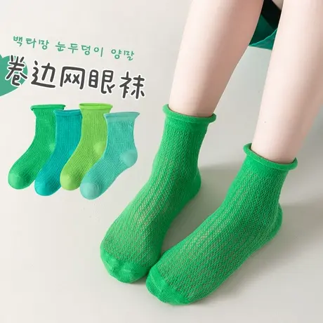 儿童袜子春秋薄款袜子女童夏季网眼袜子棉袜中筒夏天透气短袜商品大图