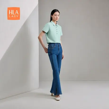 HLA/海澜之家透气清新短袖POLO衫24春夏新款通勤职业刺绣上衣女装图片