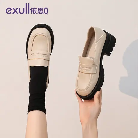 exull/依思Q粗跟单鞋女2024新款春季日系百搭真皮厚底深口乐福鞋商品大图