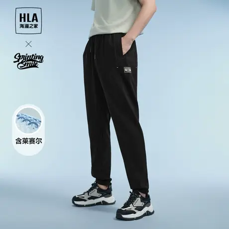 HLA/海澜之家时尚卫裤2024春夏季新款印花菠萝丁直筒黑色裤子男士商品大图
