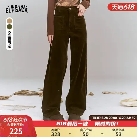 妖精的口袋复古灯芯绒直筒裤女2025年春新款宽松显瘦休闲阔腿裤子商品大图