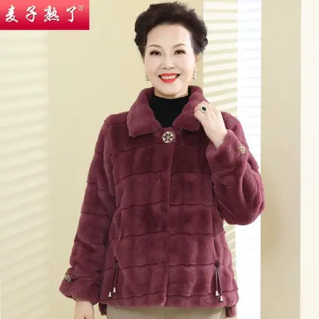 妈妈冬装仿水貂绒大衣2022秋冬阔太加厚洋气毛呢外套中老年人女装商品大图