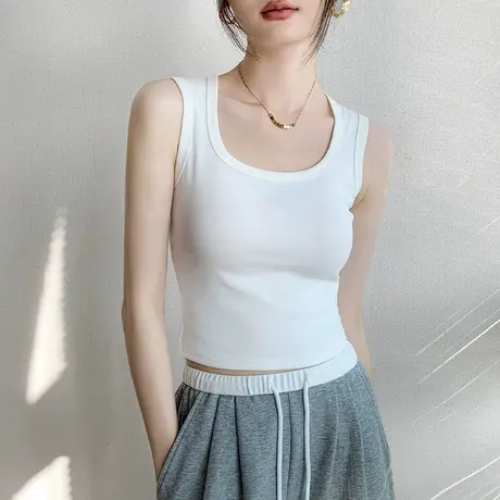 方领纯棉无袖背心女2025夏季新款衬衫内搭纯色百搭修身美背打底衫图片