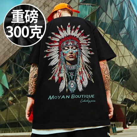 2025新款美式重磅纯棉高个子加肥加大码半袖男生短袖男装胖子T恤商品大图