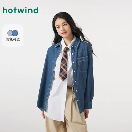 热风衬衫2025年春季女士牛仔衬衫复古百搭牛仔衬衫外套内搭上衣女商品大图