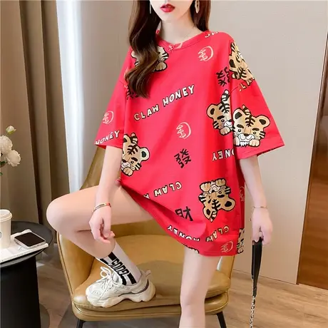 夏季2023年新款中长款短袖t恤女网红ins潮超火韩版宽松半袖上衣服图片