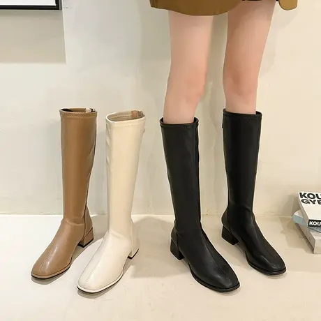 长筒靴女新款2023夏爆款粗跟显瘦百搭气质骑士靴复古不过膝机车靴图片