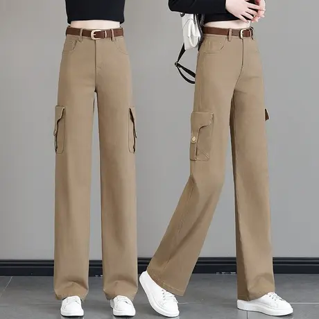 拉夏贝尔工装裤女秋2025款高腰宽松显瘦垂感阔腿裤高街休闲直筒裤图片
