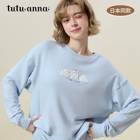 tutuanna秋冬新款女士家居服 棉质透气动物贴布绣套头长袖家居服商品大图