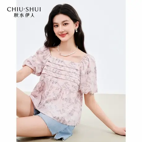 秋水伊人经典时尚优雅蕾丝衫2025年夏季新款女轻薄舒适宽松雪纺衫商品大图