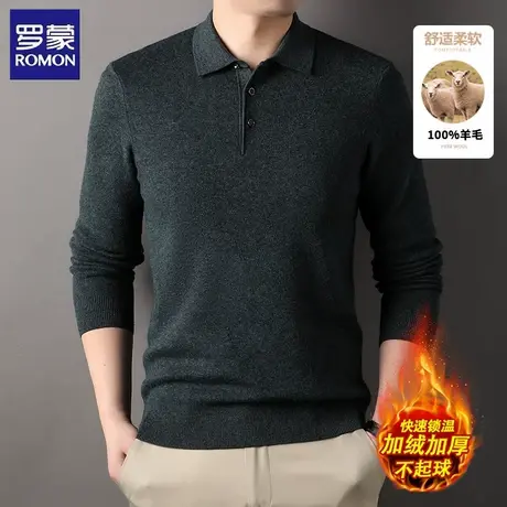 罗蒙翻领针织衫男士秋冬季新款商务休闲柔顺亲肤弹力打底衫上衣图片