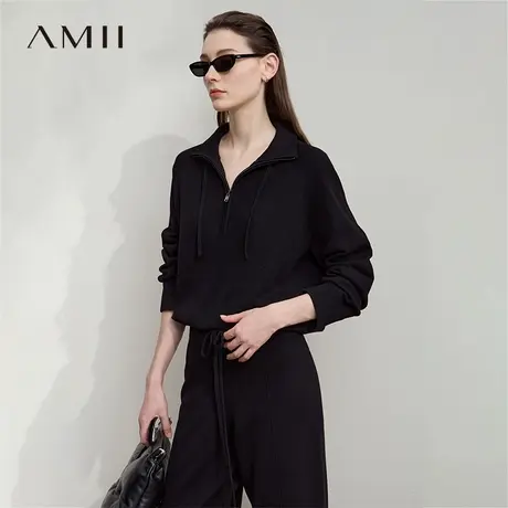 Amii2025秋新款通勤风纯色高领拉链套头长袖插肩袖毛衣女商品大图