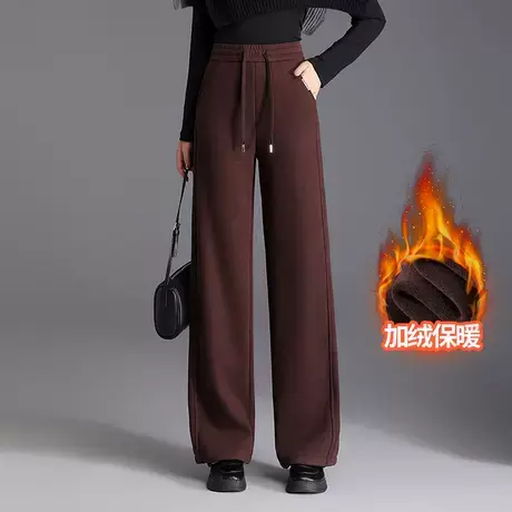 加绒直筒裤女冬季2025新款松紧高腰垂坠感显瘦窄版阔腿长裤休闲裤商品大图