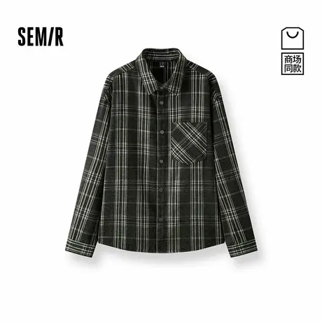 商场同款|森马长袖衬衫男冬雪尼尔牛仔外套2025新款复古格纹上衣商品大图