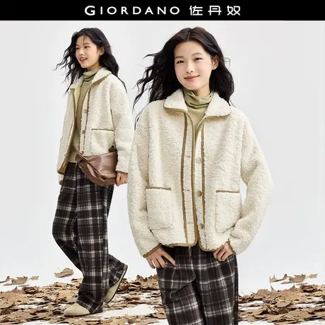 佐丹奴外套女装仿羊羔绒撞色边翻领梭织休闲外套 18374505商品大图