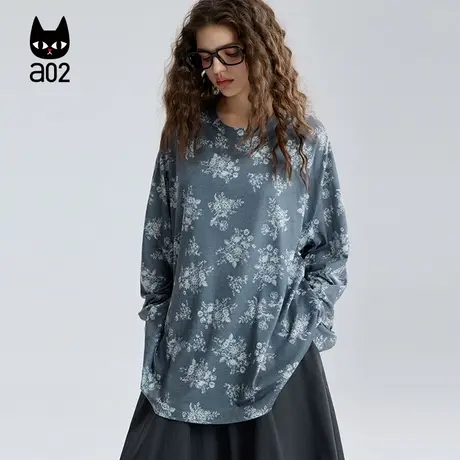 a02文艺宽松圆领长袖T恤女2025新款秋季设计慵懒松弛感上衣打底衫商品大图