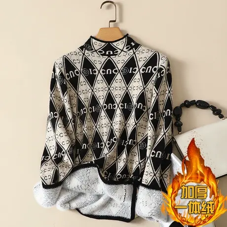 一体绒半高领毛衣女2022年秋冬新款加绒加厚洋气内搭针织打底衫女商品大图