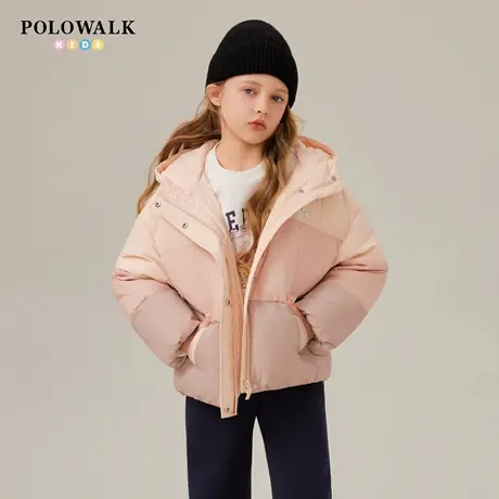 【90白鸭绒】POLOWALK童装女童羽绒服2025冬新品撞色短款百搭外套商品大图