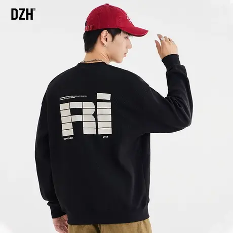 男士印花卫衣男圆领美式重磅长袖上衣2023新款春秋季情侣休闲外套商品大图