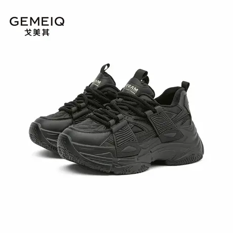 戈美其2024秋冬季新款女款加绒厚底炸街运动女鞋真皮复古老爹鞋子商品大图
