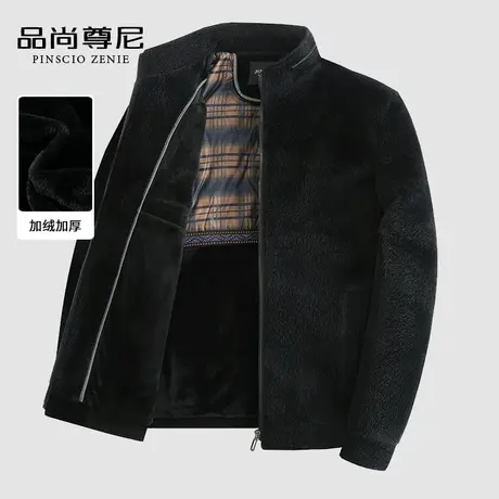男士外套2022年新款冬季仿貂毛加绒加厚保暖立领夹克中老年爸爸装商品大图
