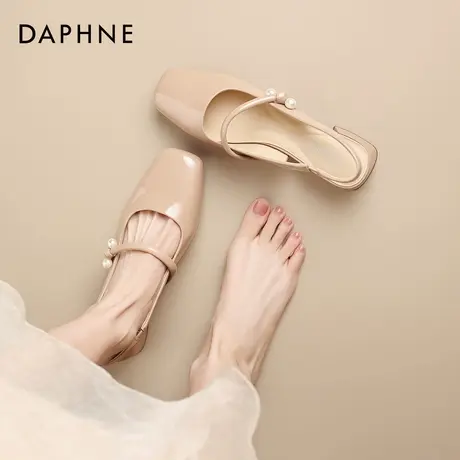 达芙妮裸色凉鞋女2026新款春季方头高跟鞋法式粗跟玛丽珍女鞋皮鞋图片