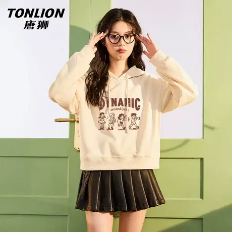 唐狮休闲连帽卫衣女2026新款春秋款女款宽松显瘦短款套头上衣女VB图片