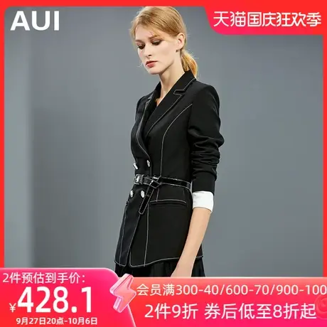 AUI黑色设计感西装外套女2023春秋新款小众御姐气质撞色修身西服图片