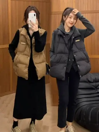 欧货高领白鸭绒羽绒马甲女2023秋冬新款休闲宽松显瘦百搭马夹外套商品大图