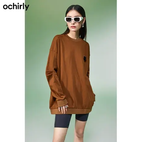 【品牌甄选】欧时力 棉质钉花休闲卫衣新春夏中长宽松上衣设计感图片