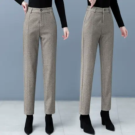 毛呢哈伦裤女秋冬2023新款直筒裤爆款休闲小脚萝卜裤加厚烟管裤子图片