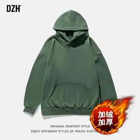 男士冬季加绒加厚卫衣男女同款连帽2023年新款纯色上衣打底衫外套商品大图