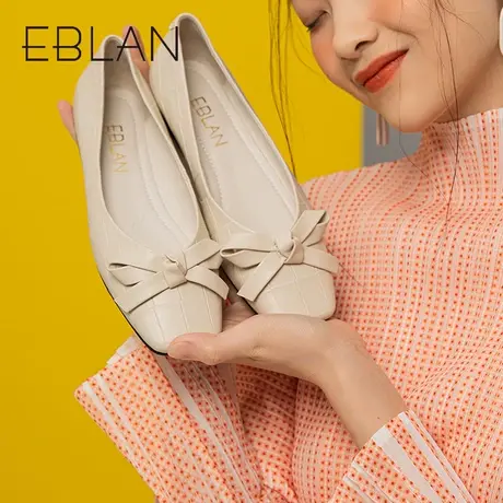 伊伴春季新款简约百搭小众真皮浅口平底鞋女单鞋柔软舒适休闲鞋商品大图