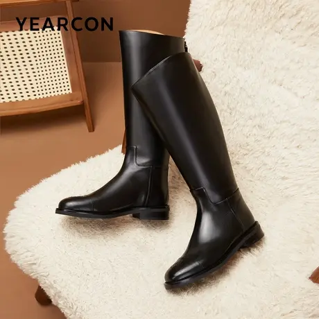 意尔康真皮小香风靴子女长筒靴2023新款秋冬不过膝显瘦高筒骑士靴图片