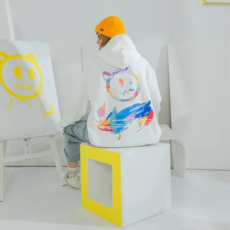 YEP白色连帽卫衣女春秋薄款韩版宽松oversize上衣ins潮牌外套百搭商品大图