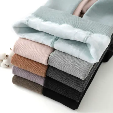 秋冬竖条纹加厚打底裤女外穿修身特厚款灰色加绒连袜螺纹踩脚棉裤商品大图