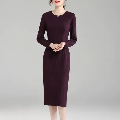 【1件7.9折】冬季女装新品简约中长款打底裙修身针织提花连衣裙商品大图