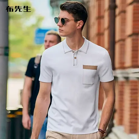 MrBu布先生设计感撞色贴袋桑蚕丝T恤春夏商务翻领针织AT12098商品大图