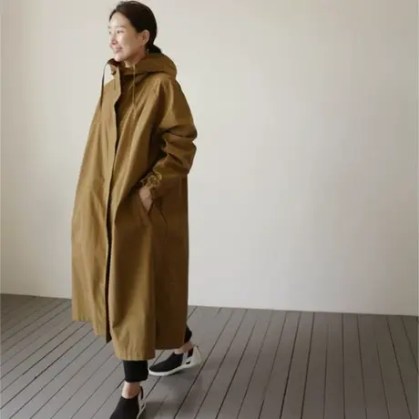 纯诗曼春秋新款连帽韩版宽松长款风衣女大码休闲时尚过膝大衣外套图片