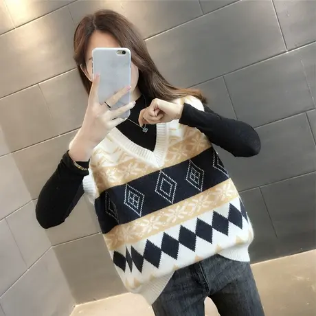 V领针织背心女2023年新款春秋宽松外穿毛衣马甲2023秋冬韩版外搭图片