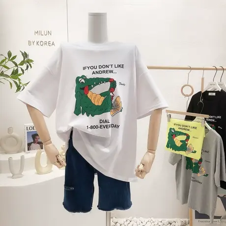 2022夏装新款韩国东大门chic港味休闲搞怪鳄鱼短袖T恤宽松大码潮商品大图