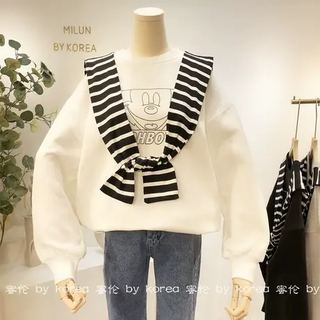 ins超火慵懒风休闲卫衣韩国东大门2020秋冬新版加绒加厚卫衣大码图片