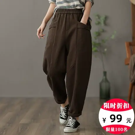 dza 高腰显瘦休闲加绒裤子女士加厚哈伦长裤宽松阔腿裤百搭直筒裤图片