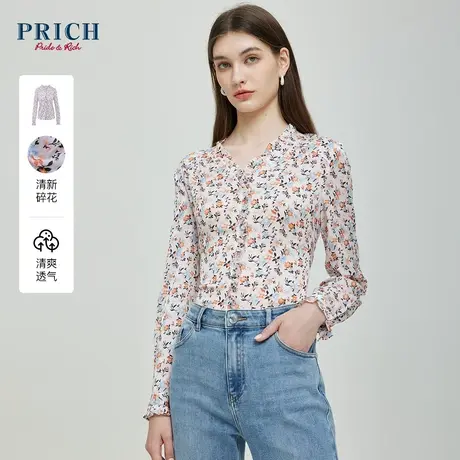 【商场同款】PRICH23春秋新款碎花质感清新衬衫搭配女商品大图