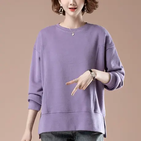 卫衣女宽松春秋季加肥加大码女装中年妈妈休闲百搭圆领显瘦上衣商品大图