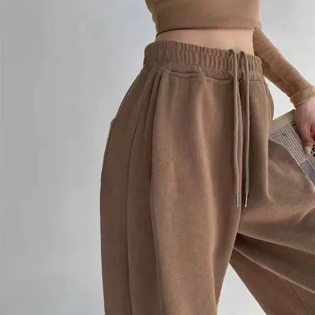 韩国2025年新款束脚口运动裤女高腰直筒宽松休闲咖色卫裤冬萝卜裤图片
