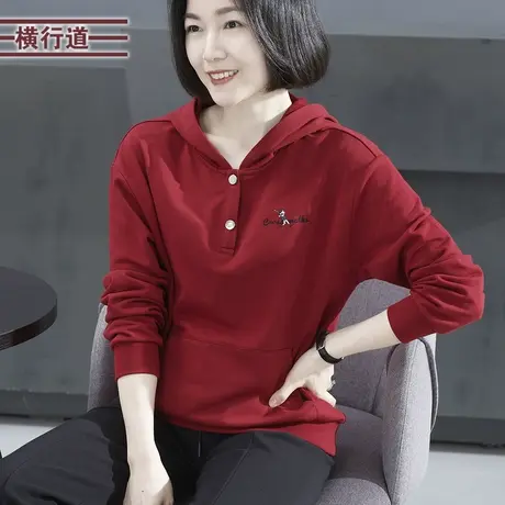 2025新款春装连帽绣花宽松长袖卫衣女装大码妈妈运动休闲显瘦上衣商品大图