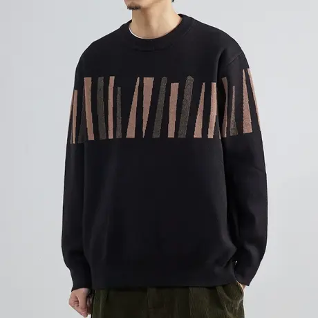 不规则条纹提花撞色圆领毛衣男韩版潮流帅气2022秋冬新款针织上衣商品大图