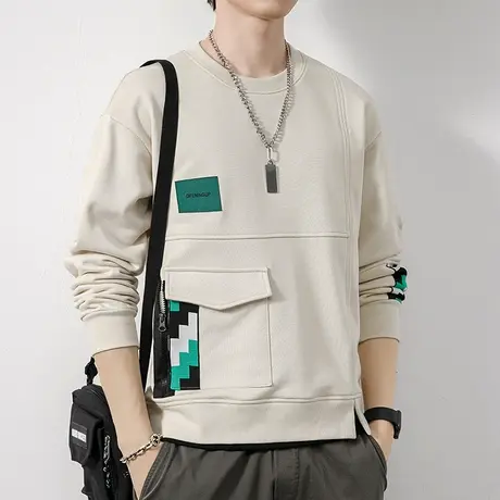 男士高级感潮牌长袖外套春季重磅套头圆领卫衣春秋款情侣装上衣服商品大图