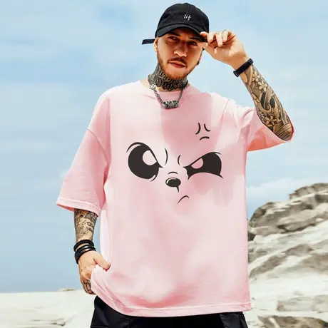 加肥加大宽松T恤情侣装纯棉胖子粉色半袖大码男装短袖五分袖夏季商品大图